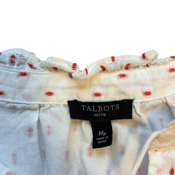 Talbots Women's Petite Eyelet Sleeve Top White and Red Size MP - Picture 6 of 7